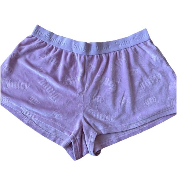 Y2K Juicy Contour Pink Purple Velour Sleep Shorts M Soft Juicy Logo All Over VTG - Picture 1 of 6